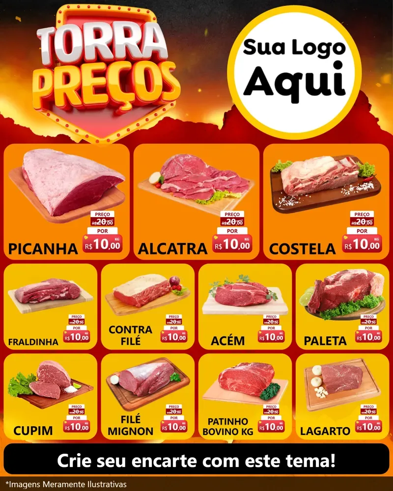 Modelo de Rede Social para Feed Instagram com o tema Torra Preços para Açougue