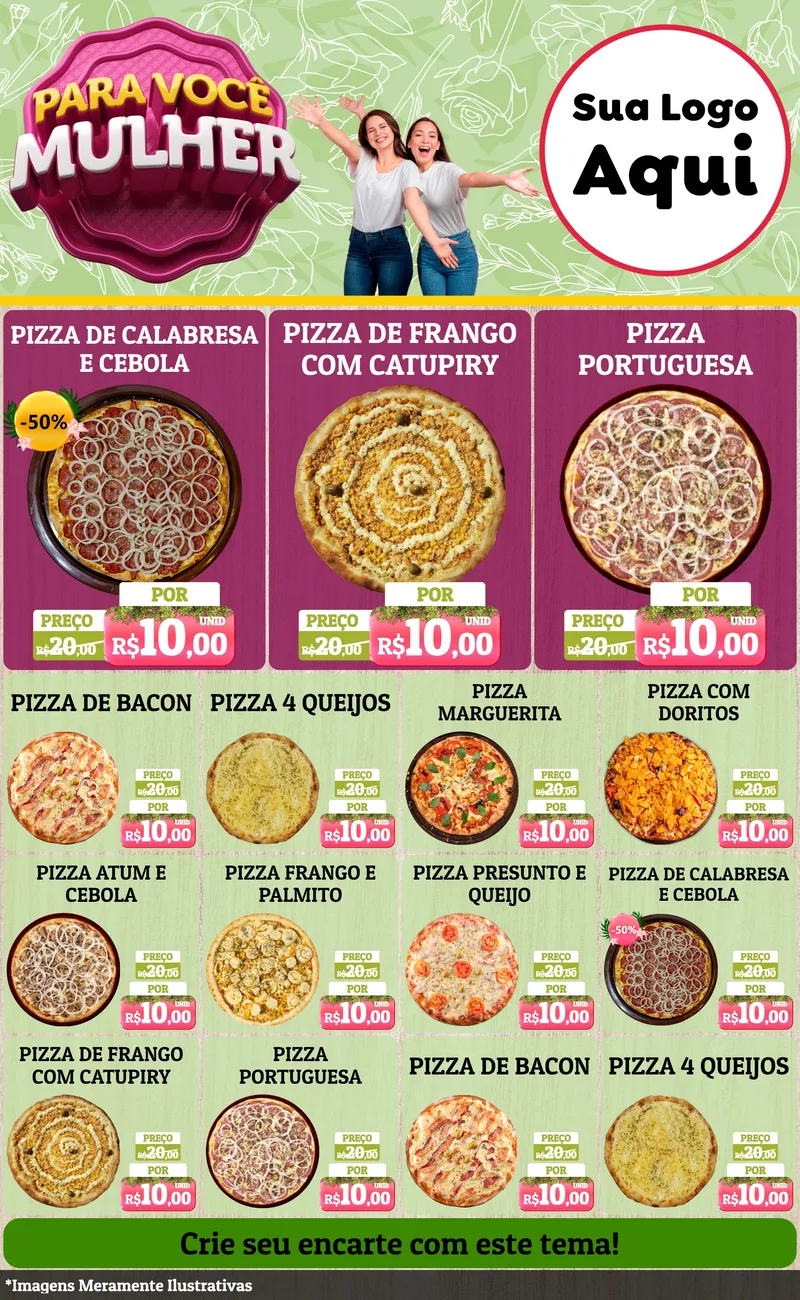 Modelo de Encarte para Encarte Grande com o tema Para Você Mulher para Pizzaria