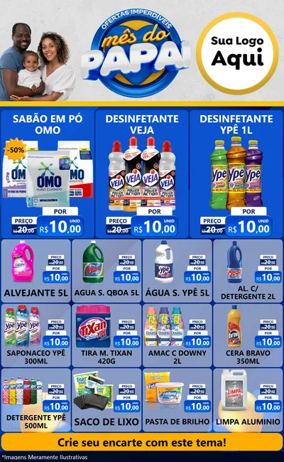 Modelo de Encarte para Encarte Grande com o tema Ofertas Imperdíveis Mês Do Papai para Produtos de Limpeza