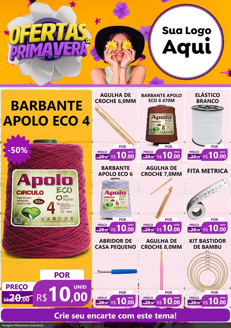 Modelo de Encarte para Encarte A4 Vertical com o tema Ofertas Da Primavera para Armarinho e Aviamentos