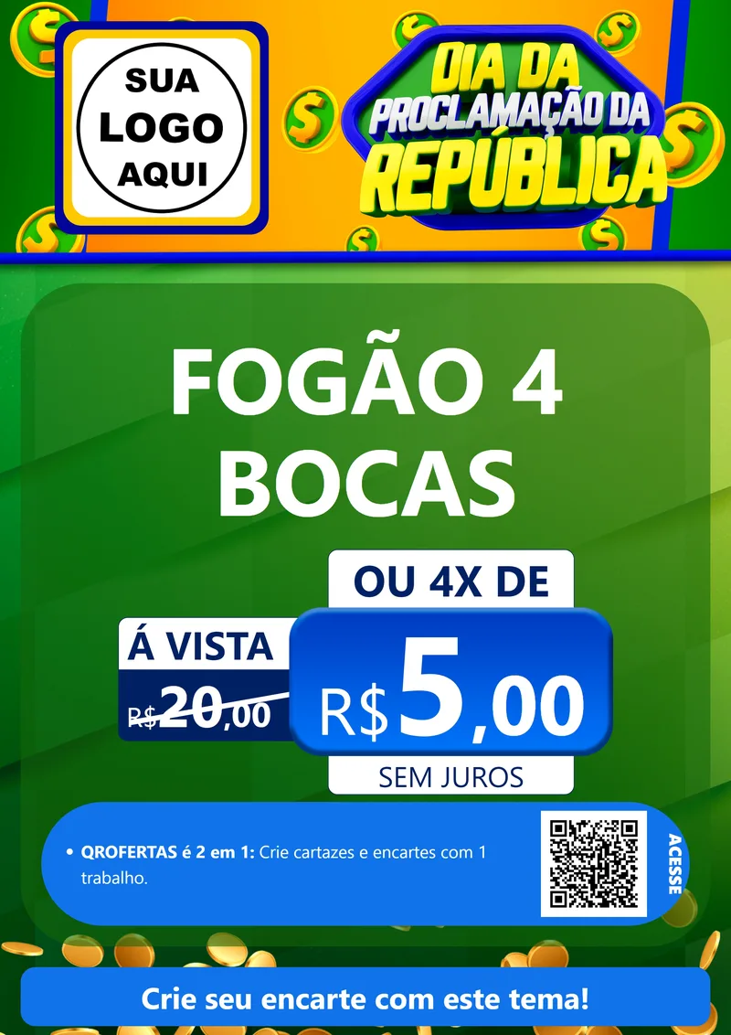 Modelo de Cartaz para Cartaz A4 Vertical com o tema Dia Da Proclamação da República para Móveis e Eletro