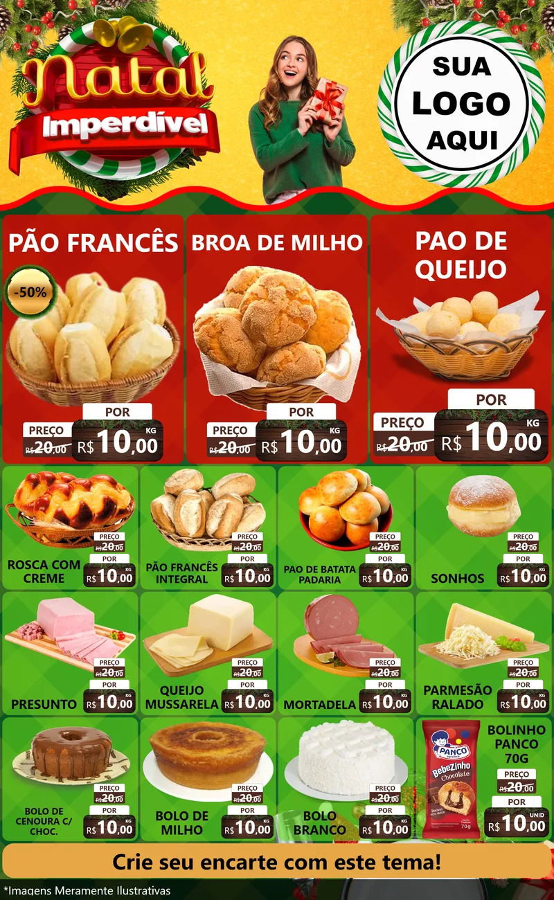 Modelo de Encarte para Encarte Grande com o tema Natal Imperdível para Padaria