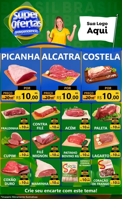 Modelo de Encarte para Encarte Grande com o tema Super Ofertas de Independência para Açougue