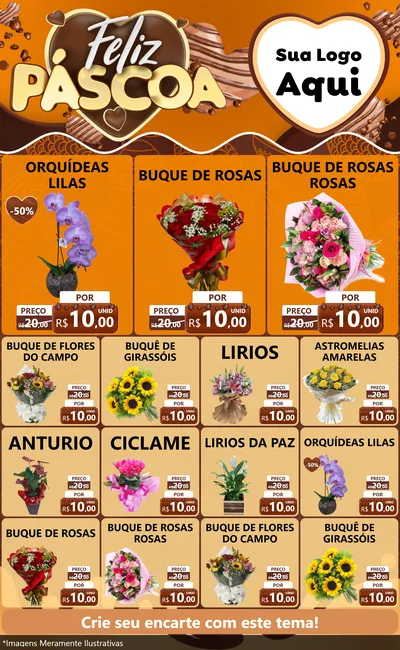 Modelo de Encarte para Encarte Grande com o tema Feliz Páscoa para Floricultura e jardim