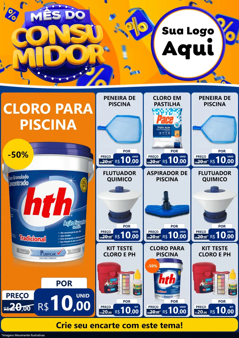 Modelo de Encarte para Encarte A4 Vertical com o tema Mês do Consumidor para Produtos para Piscina