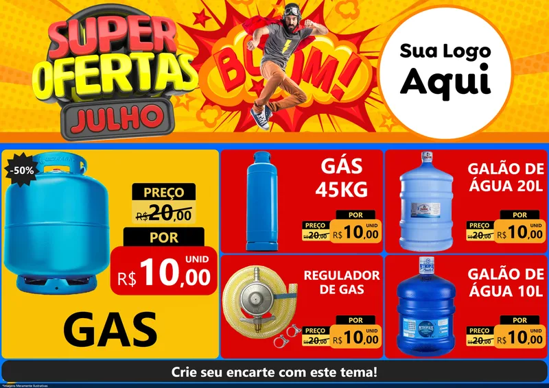 Modelo de Encarte para Encarte A4 Horizontal com o tema Super Ofertas Julho para Água e gás