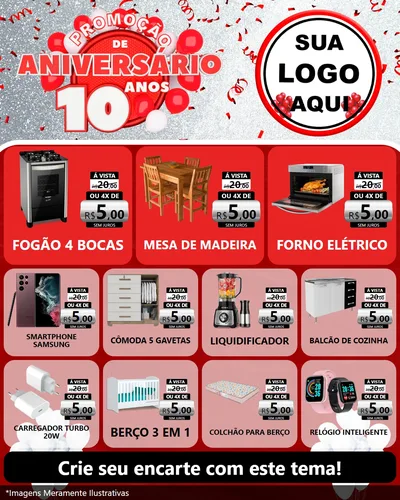 Modelo de Rede Social para Feed Instagram com o tema Promoção de Aniversário - 10 Anos para Móveis e Eletro