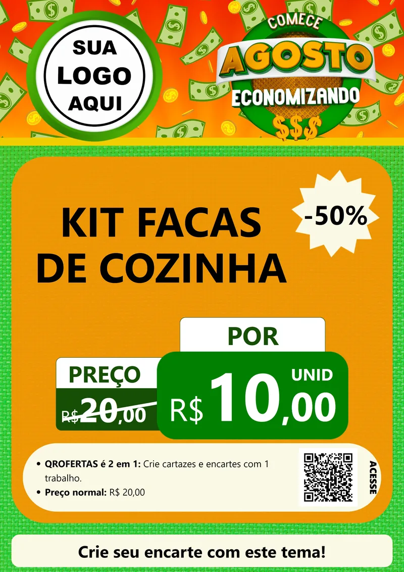 Modelo de Cartaz para Cartaz A4 Vertical com o tema Comece Agosto Economizando para Utilidades Domésticas