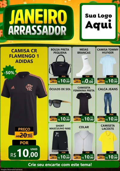 Modelo de Encarte para Encarte A4 Vertical com o tema Janeiro Arrasador para Roupas e acessórios
