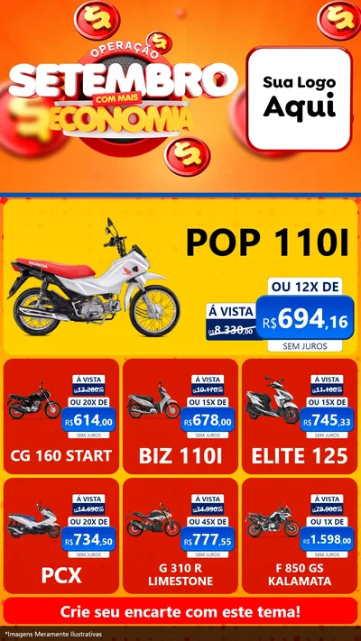 Modelo de Rede Social para Stories com o tema Operação Setembro Com Muita Economia para Concessionaria de Motos