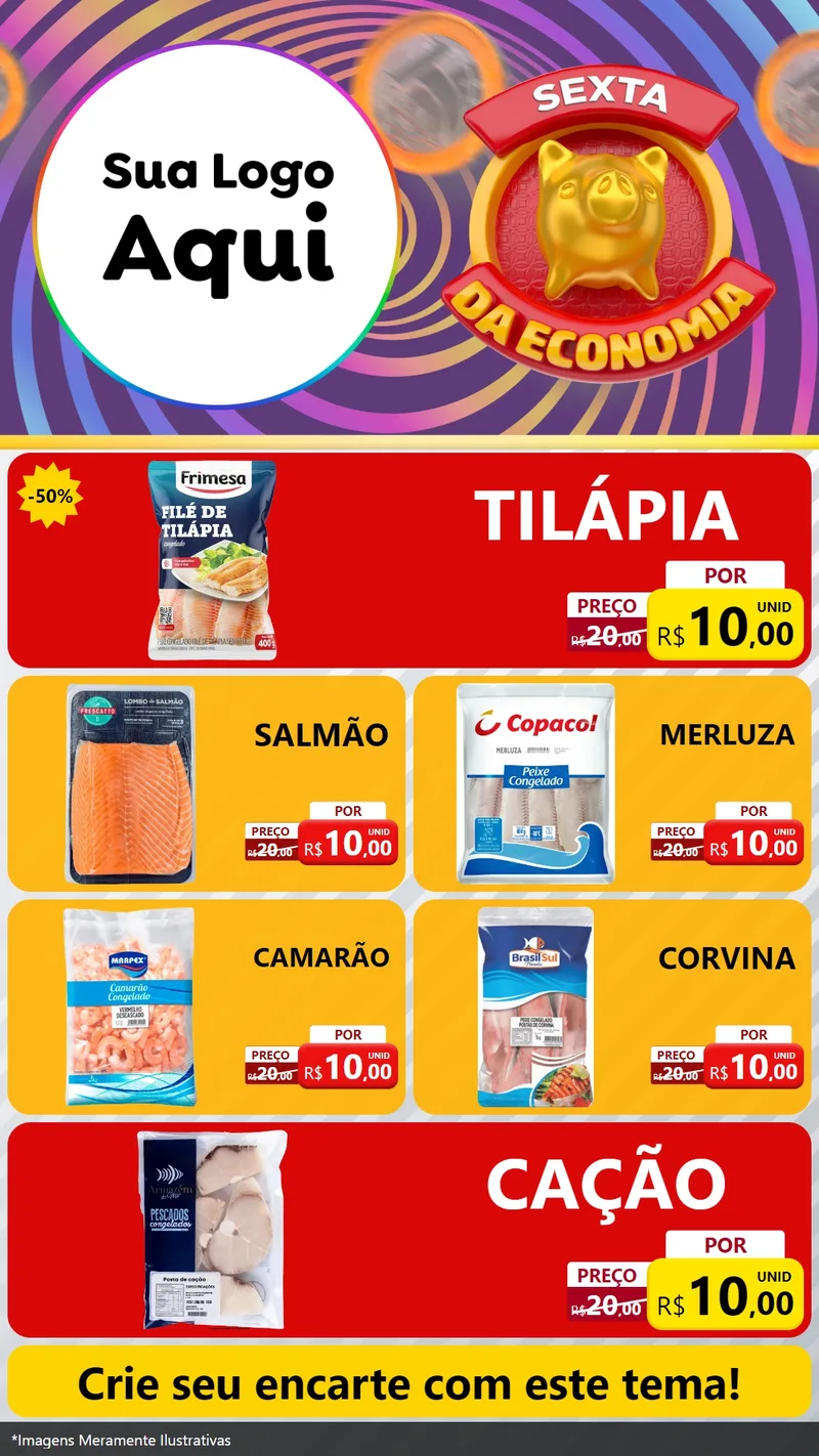 Modelo de TV para TV Vertical com o tema Sexta da Economia para Peixaria