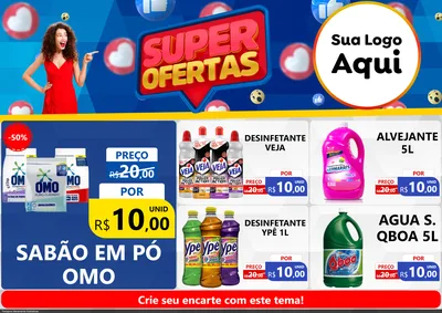 Modelo de Encarte para Encarte A4 Horizontal com o tema Super Ofertas para Produtos de Limpeza