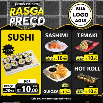 Modelo de Rede Social para Feed Facebook com o tema Fim de Semana Rasga Preço para Comida japonesa