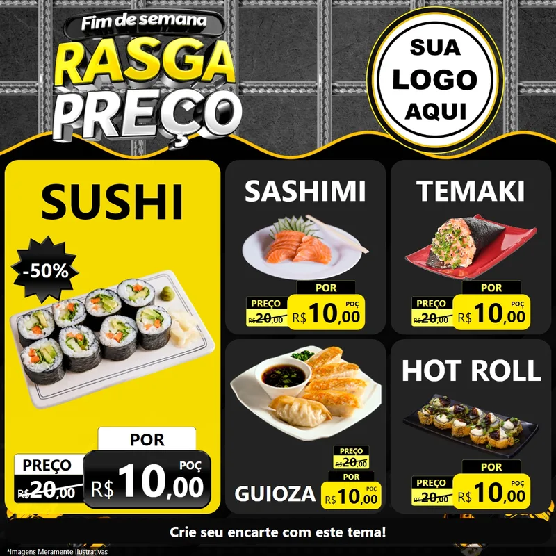 Modelo de Rede Social para Feed Facebook com o tema Fim de Semana Rasga Preço para Comida japonesa