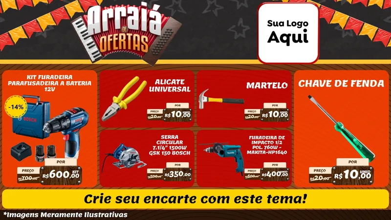 Modelo de TV para TV Horizontal com o tema Arraiá de Ofertas - Junina para Maquinas e Ferramentas
