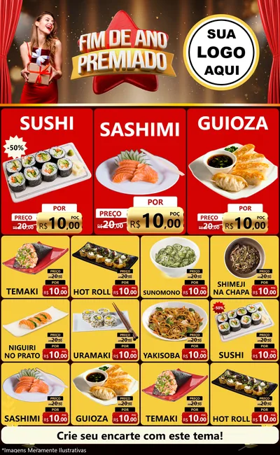 Modelo de Encarte para Encarte Grande com o tema Fim de Ano Premiado para Comida japonesa