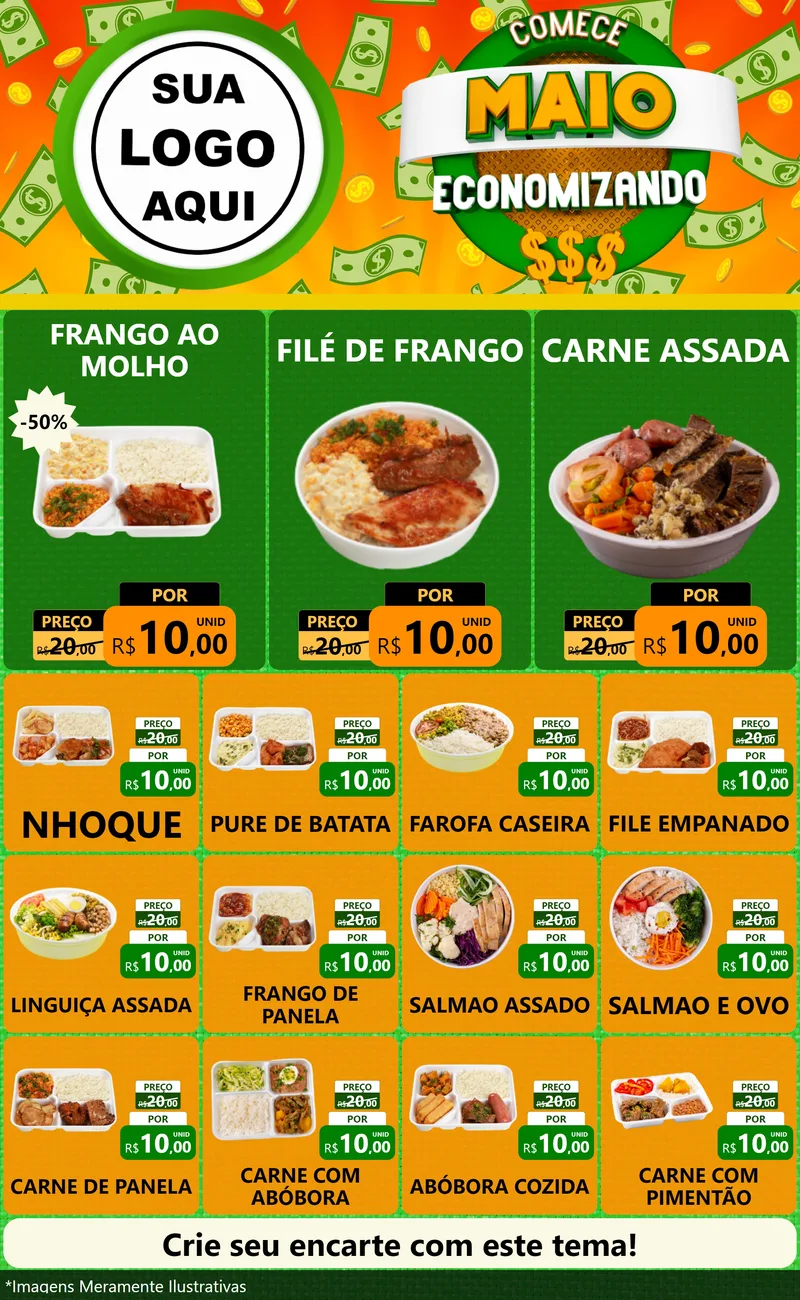 Modelo de Encarte para Encarte Grande com o tema Comece Maio Economizando para Restaurante