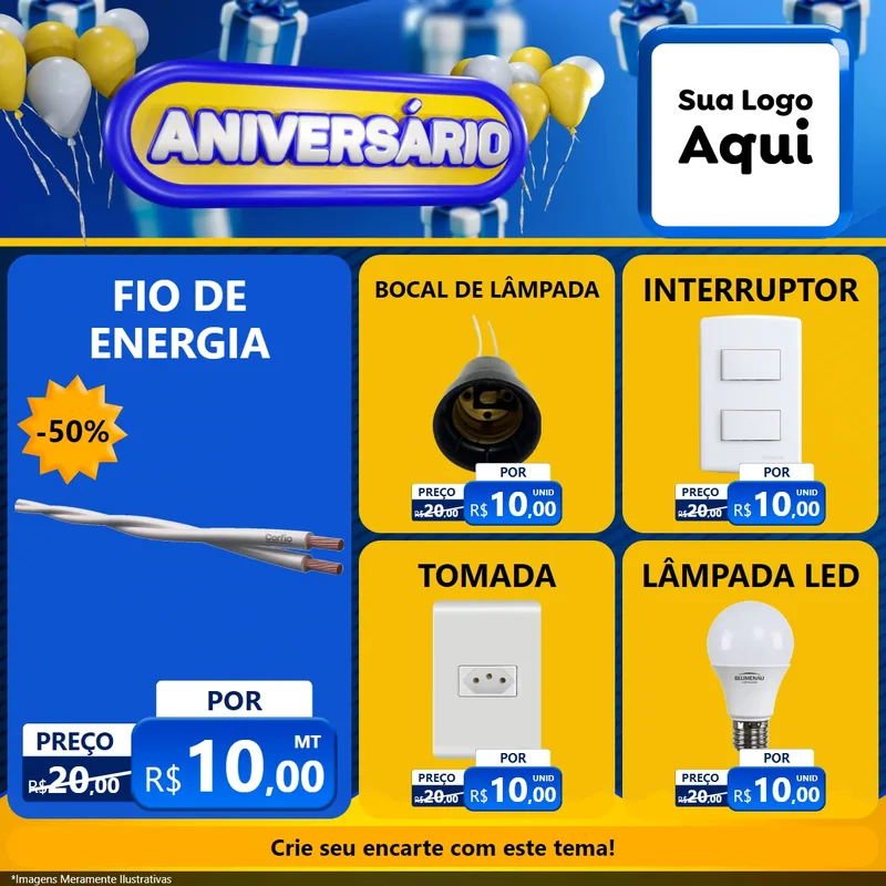 Modelo de Rede Social para Feed Facebook com o tema Aniversário para Materiais Elétricos