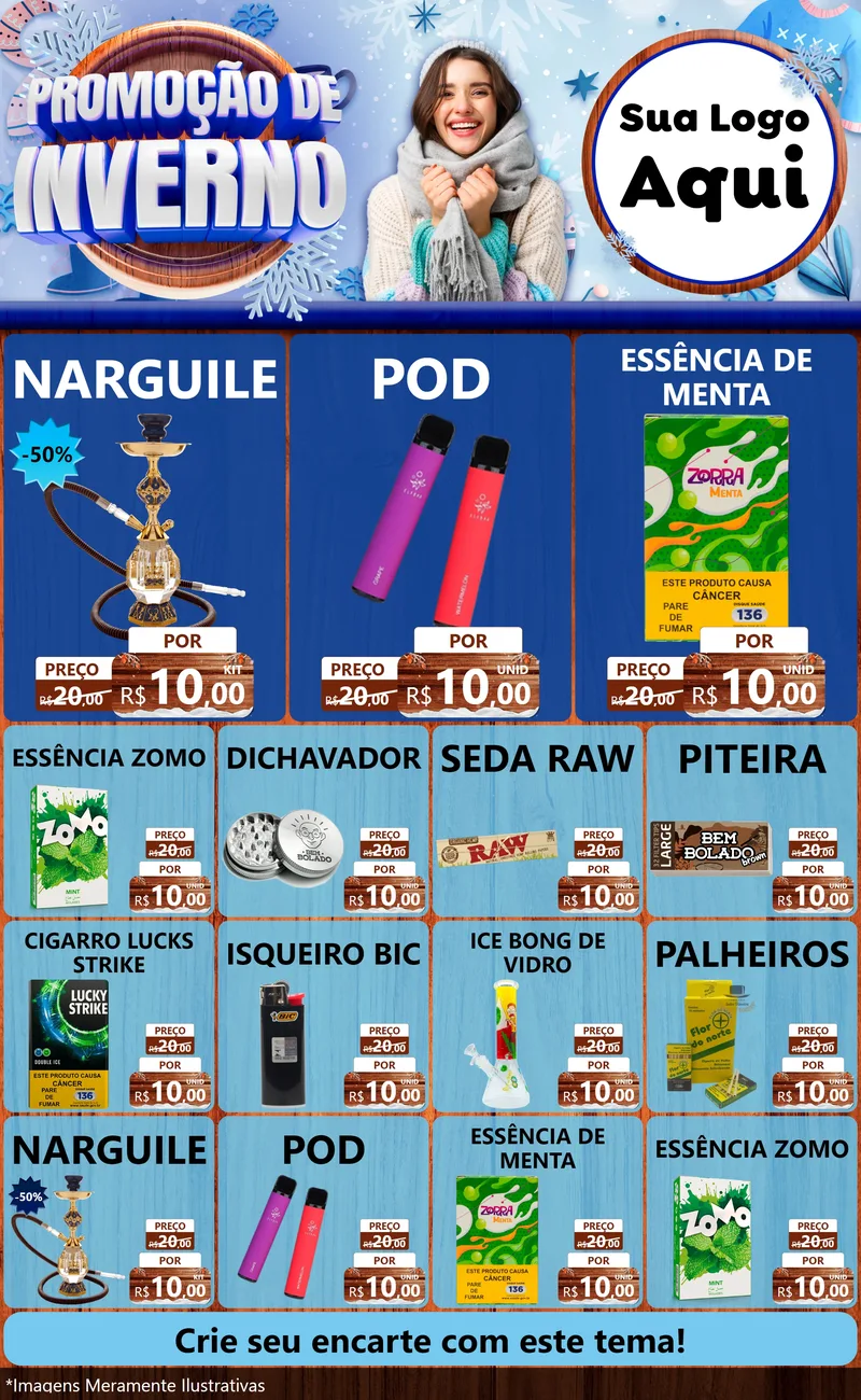 Modelo de Encarte para Encarte Grande com o tema Promoção de Inverno para Tabacaria
