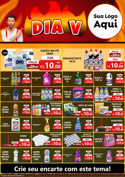 Modelo de Encarte para Encarte A4 Vertical com o tema Dia V para Produtos de Limpeza