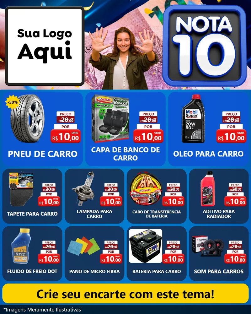 Modelo de Rede Social para Feed Instagram com o tema Nota 10 para Auto peças