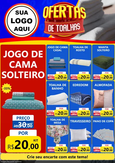 Modelo de Encarte para Encarte A4 Vertical com o tema Ofertas de Toalhas para Cama, Mesa e Banho
