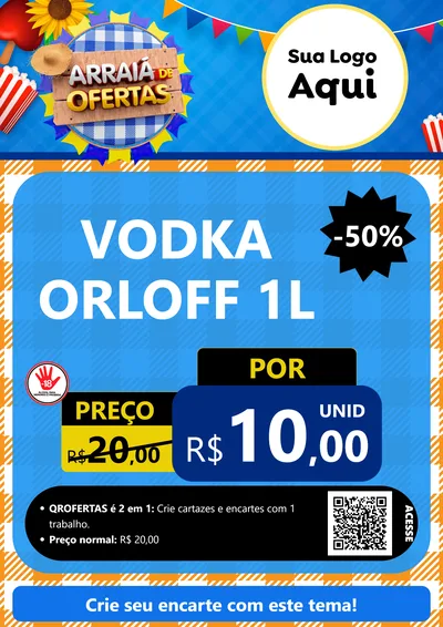 Modelo de Cartaz para Cartaz A4 Vertical com o tema Arraiá de Ofertas para Distribuidora de bebidas