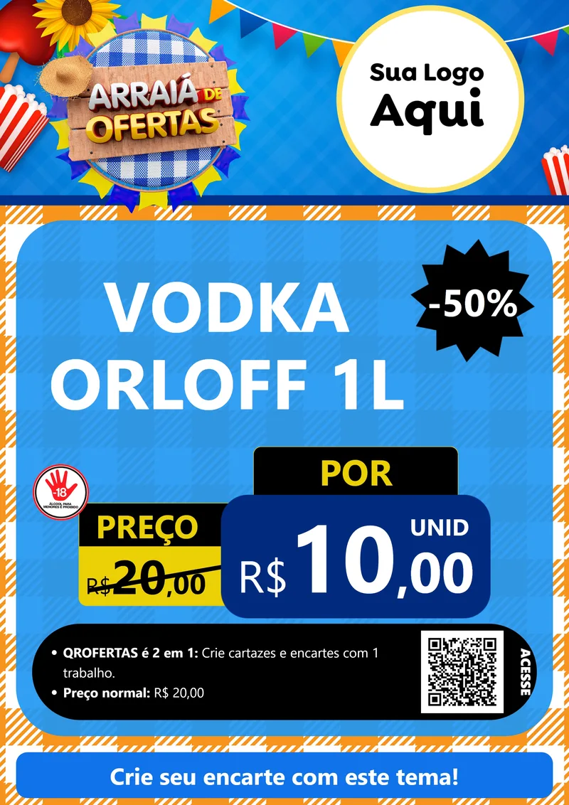 Modelo de Cartaz para Cartaz A4 Vertical com o tema Arraiá de Ofertas para Distribuidora de bebidas