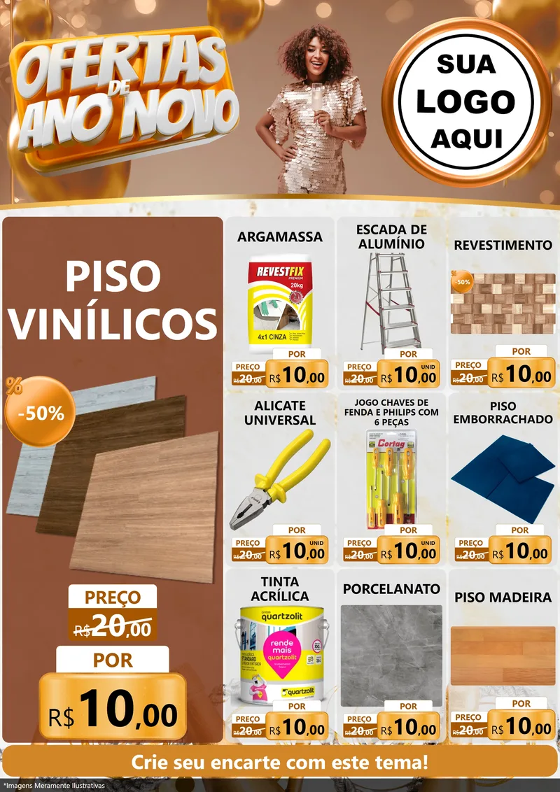 Modelo de Encarte para Encarte A4 Vertical com o tema Ofertas de Ano Novo para Material para Construção