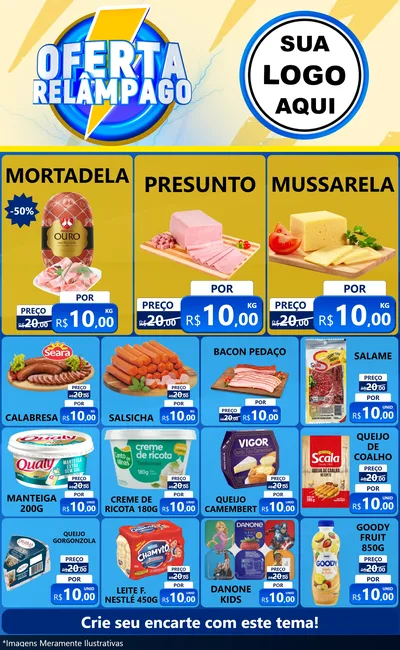 Modelo de Encarte para Encarte Grande com o tema Oferta Relâmpago para Frios e Laticínios