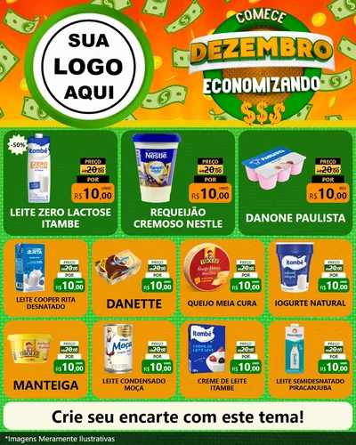 Modelo de Rede Social para Feed Instagram com o tema Comece Dezembro Economizando para Frios e Laticínios