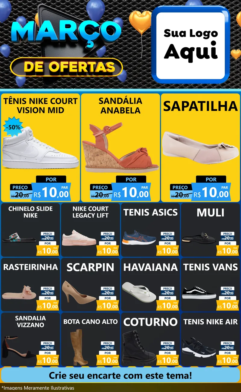 Modelo de Encarte para Encarte Grande com o tema Março de Ofertas para Calçados
