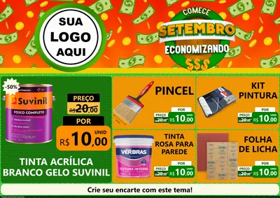 Modelo de Encarte para Encarte A4 Horizontal com o tema Comece Setembro Economizando para Tintas e Ferramentas