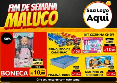 Modelo de Encarte para Encarte A4 Horizontal com o tema Final de Semana Maluco para Brinquedos