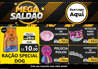 Modelo de Encarte para Encarte A4 Horizontal com o tema Mega Saldão para Pet Shop