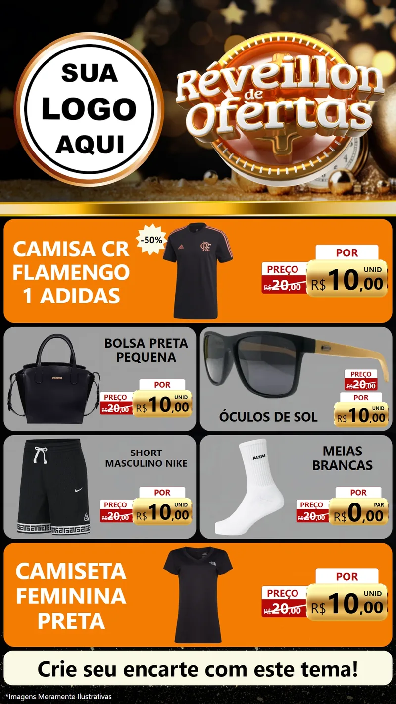 Modelo de TV para TV Vertical com o tema Réveillon de Ofertas para Roupas e acessórios