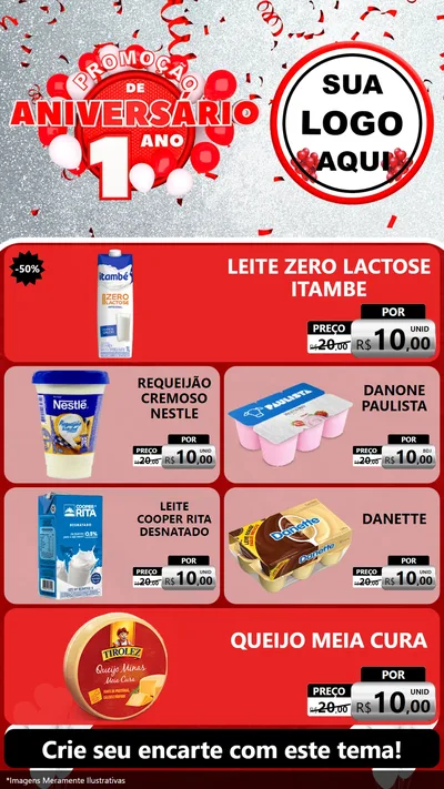 Modelo de TV para TV Vertical com o tema Promoção de Aniversário - 1 Ano para Frios e Laticínios