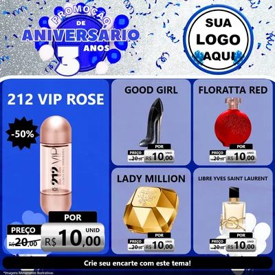 Modelo de Rede Social para Feed Facebook com o tema Promoção de Aniversário - 3 Anos para Perfumes