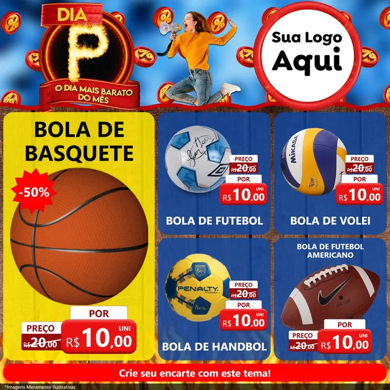Modelo de Rede Social para Feed Facebook com o tema Dia P - O Dia Mais Barato Do Mês para Artigos Esportivos