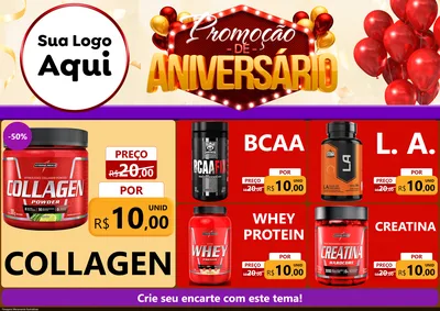 Modelo de Encarte para Encarte A4 Horizontal com o tema Promoção de Aniversário para Suplementos alimentares