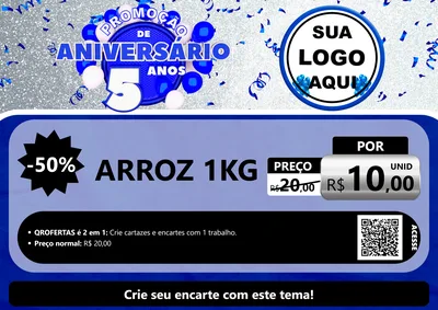 Modelo de Cartaz para Cartaz A4 Horizontal com o tema Promoção de Aniversário - 5 Anos para Supermercado