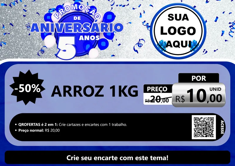 Modelo de Cartaz para Cartaz A4 Horizontal com o tema Promoção de Aniversário - 5 Anos para Supermercado