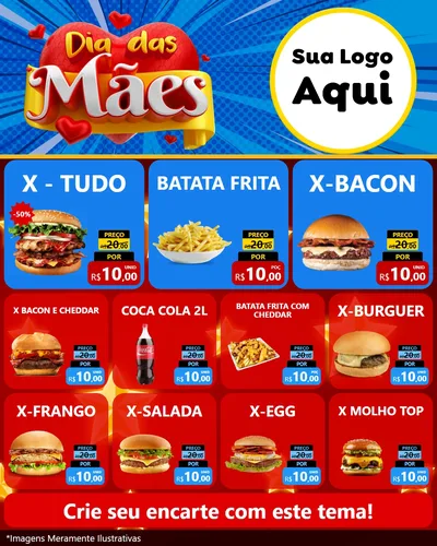 Modelo de Rede Social para Feed Instagram com o tema Dia das Mães para Hamburgueria