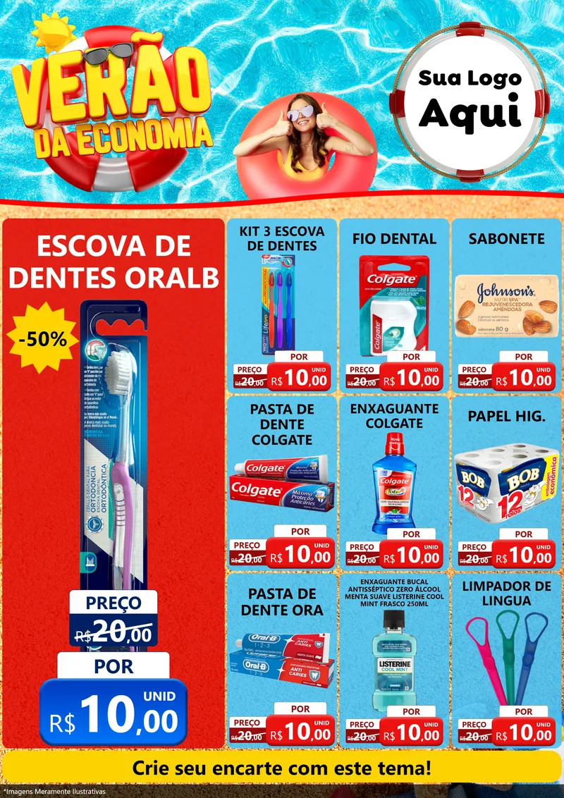 Modelo de Encarte para Encarte A4 Vertical com o tema Verão da Economia para Higiene Pessoal