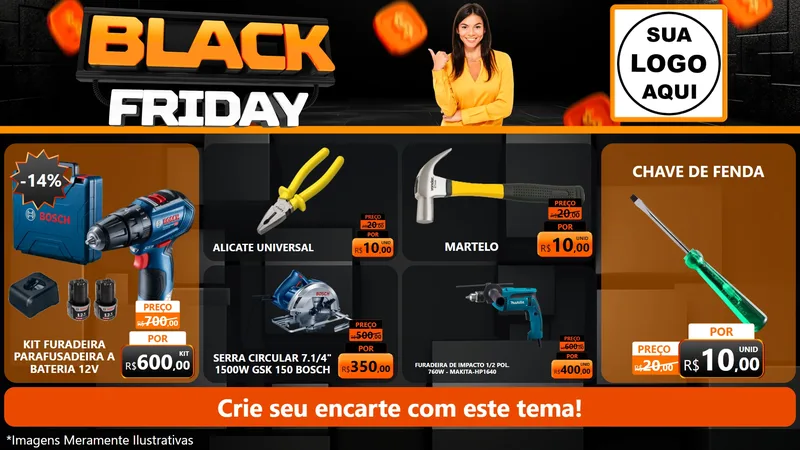 Modelo de TV para TV Horizontal com o tema Black Friday para Maquinas e Ferramentas
