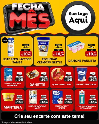 Modelo de Rede Social para Feed Instagram com o tema Fecha Mês para Frios e Laticínios