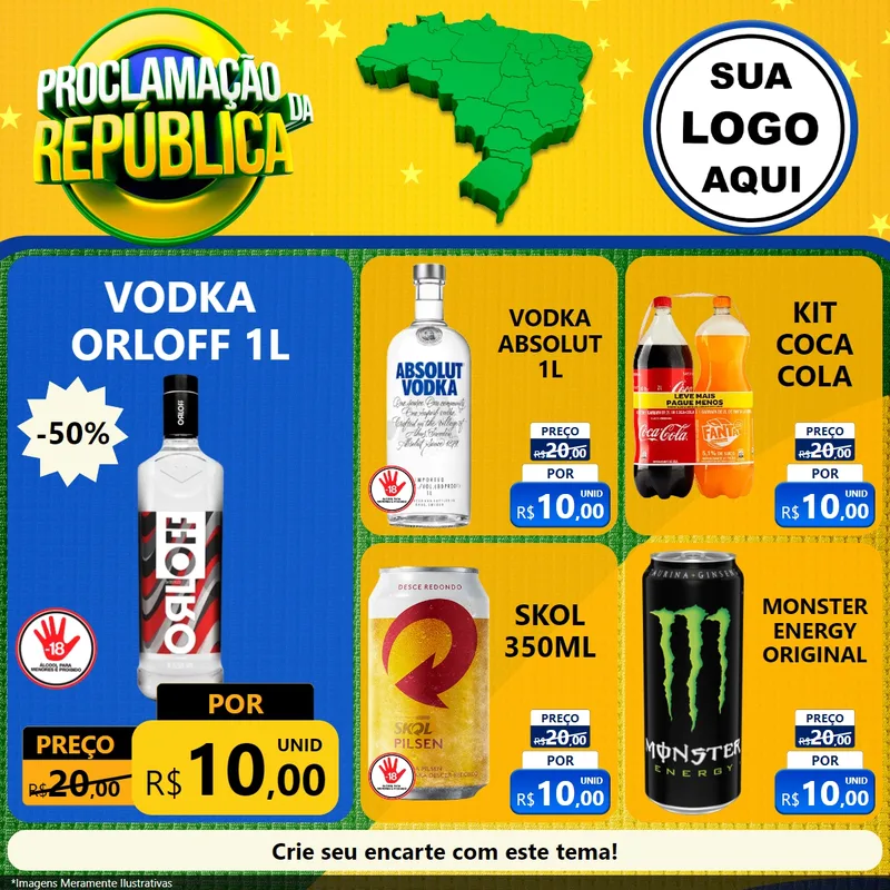 Modelo de Rede Social para Feed Facebook com o tema Proclamação da República para Distribuidora de bebidas