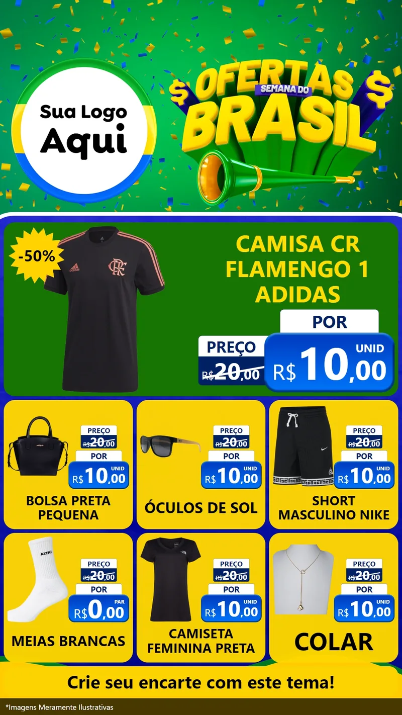 Modelo de Rede Social para Stories com o tema Ofertas Semana do Brasil para Roupas e acessórios