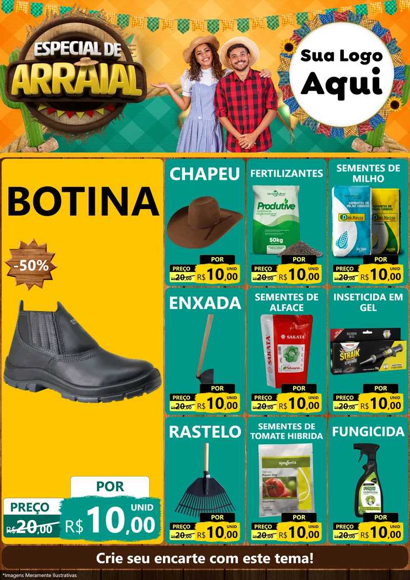 Modelo de Encarte para Encarte A4 Vertical com o tema Especial De Arraial para Agropecuária