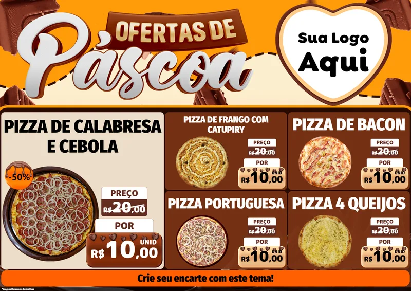 Modelo de Encarte para Encarte A4 Horizontal com o tema Ofertas de Páscoa para Pizzaria
